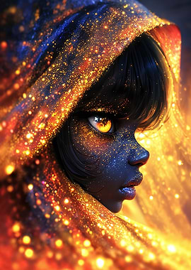 Hooded Figure with Golden Sparkles