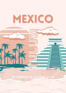 Tulum Mexico Travel Retro Poster