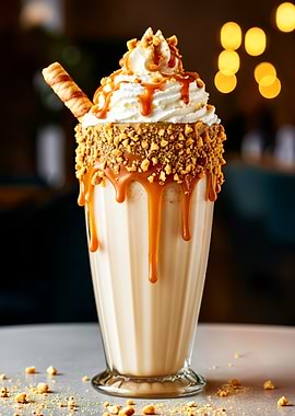 Caramel Peanut Milkshake with Whipped Cream