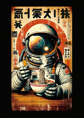 Astronaut Eating Ramen in Space
