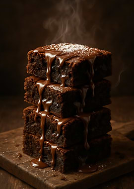 Stack of Brownies with Chocolate Sauce