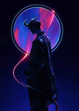 Neon Devil Silhouette