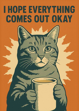 Cat with Coffee - Hopeful Toilet Message