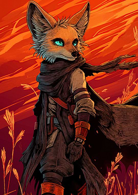 Anthropomorphic Fox Warrior Landscape
