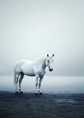 White Horse in the Mist – Minimal Fine Art Photography