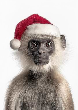 Christmas Langur wearing a Santa hat