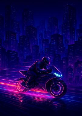 Neon Motorcycle Ride in Cityscape