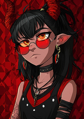 Red Horned Demon Girl Portrait