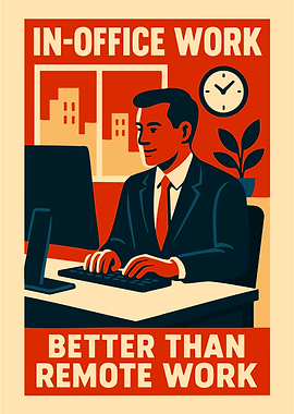 Pro 'In Office Work' Funny Vintage Propaganda Dystopian Poster Art