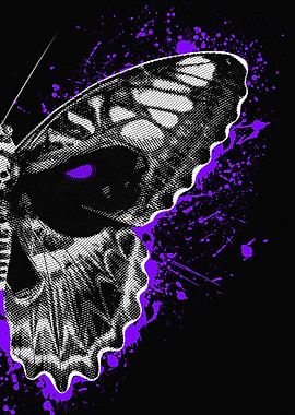 Butterfly Skull Purple Splatter Art