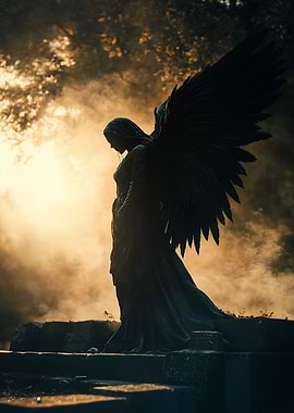 Dark Angel Statue in Golden Light