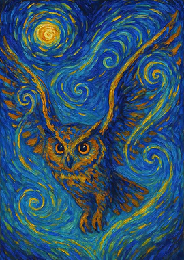 Owl in Starry Night Style