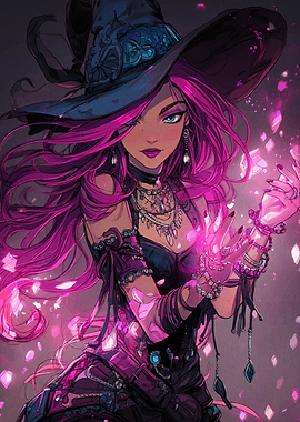 Pink-haired Witch Casting Magic