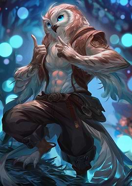 Anthropomorphic Owl Character with Thumbs Up