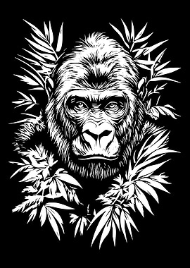 Gorilla Portrait with Foliage