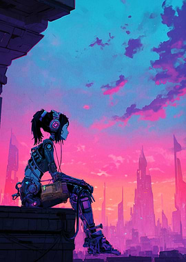Cyberpunk Girl Listening to Music