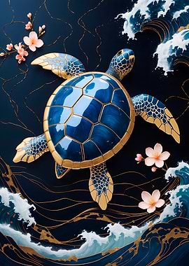 Turtle Gold Kintsugi Art