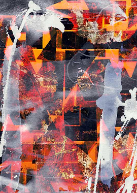 Abstract Geometric Orange and Black Art