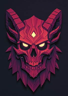 Red Demon Skull with Horns
