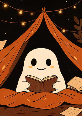 Cute Ghost Reading in Tent