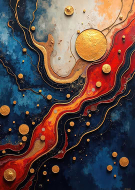 Abstract Golden Orbs and Flowing Colors V8