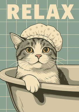 Relaxing Cat in Bathtub Illustration