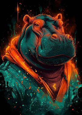 Hippo in Hoodie Digital Art