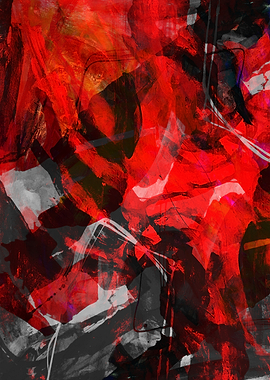 Abstract Red and Gray Painting