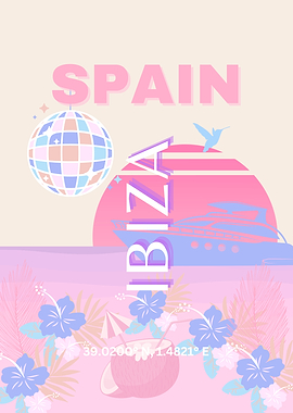 Ibiza, Spain Travel Poster Girly Illustration