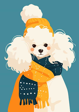 Winter Fashion Poodle Minimalist Dog Art Illustration