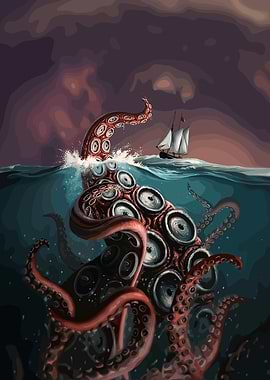Kraken attacking a ship illustration