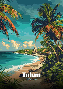 Tulum Mexico Beach Travel Poster