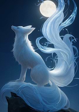 White Fox Under Moonlight