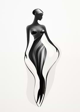 Elegant Woman Silhouette in Striped Dress
