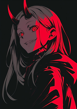 Anime Girl with Horns and Red Eyes