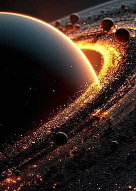 Planetary Ring System with Glowing Particles