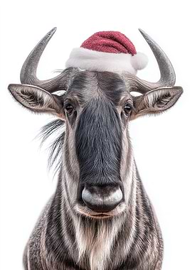 Christmas Wildebeest with Santa Hat