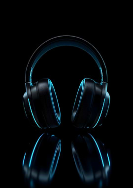 Neon Gaming Headphones – Minimal Tech Poster on Black