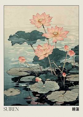 Floral Wall Art Japanese Lotus Flower Print Sage Green Wall Art Wabi Sabi Painting Japandi Art