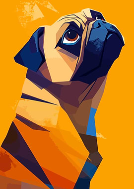 Abstract Cubist Pug Dog Portrait Minimalist Art Illustration