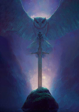 Owl Sword Stone Fantasy