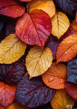 Autumn Leaves with Water Droplets