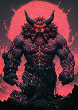Fiery Demon Warrior with Hammer