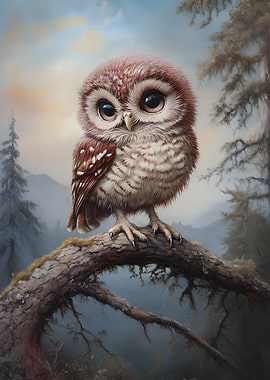Cute Owl Perched on Branch