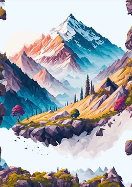 Mountain Landscape with Geometric Style