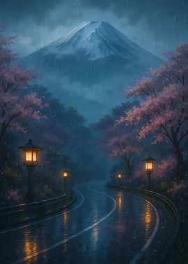 Rainy Road to Mountain Fuji