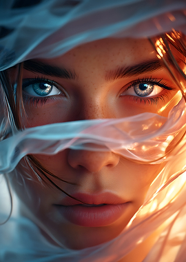 Woman's Face with Translucent Fabric