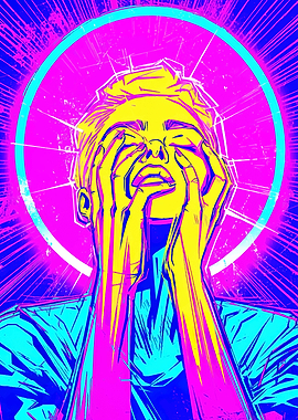 Distressed Figure in Neon Hues