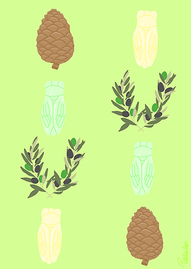 Pinecone, Olive Branch, and cicada Pattern