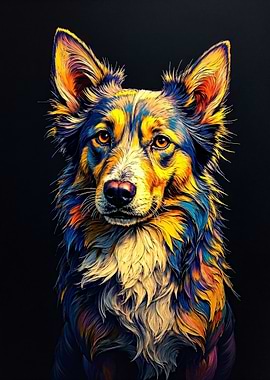 Colorful Dog Portrait on Black Background